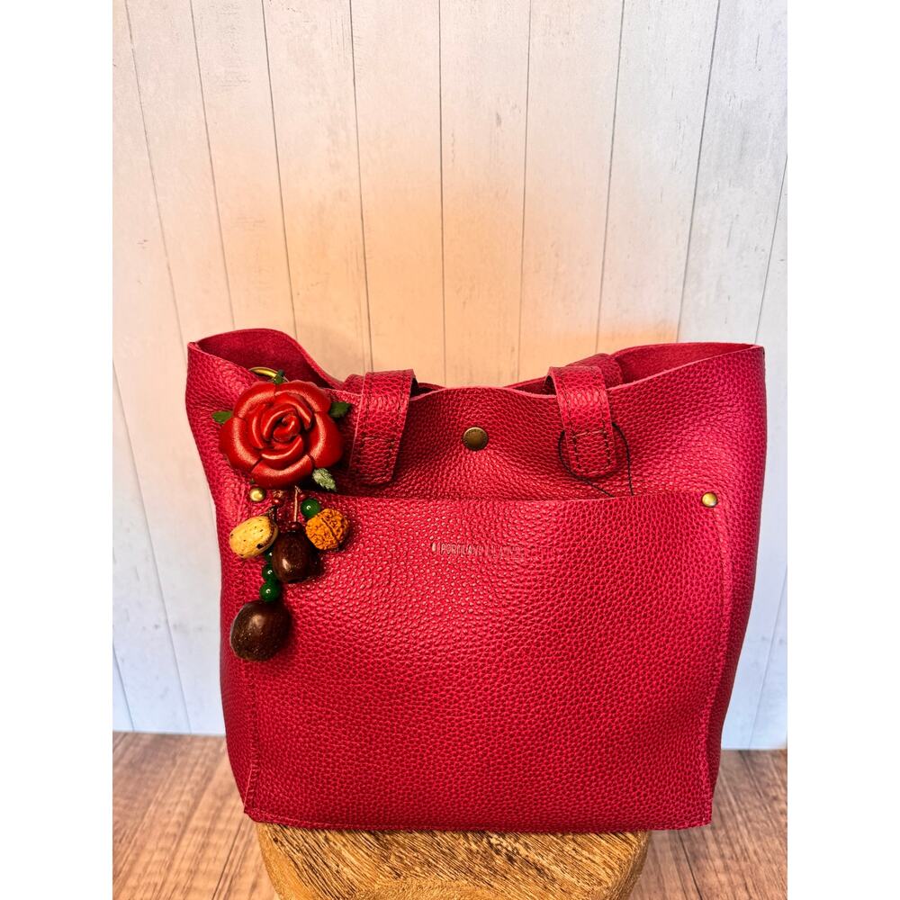 Summer Rose Red Purse Charm Genuine Leather Red Flower Bag Charm NEW!